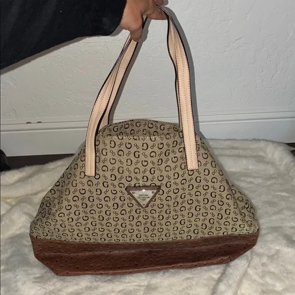 Guess Brown and Tan Logo Tote Bag - Picture 2 of 10
